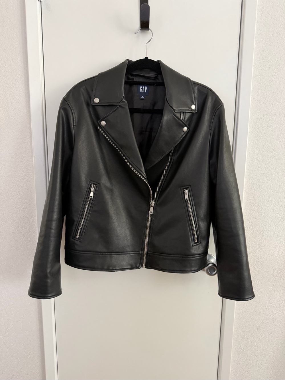 GAP Black Faux Leather Biker Jacket with Silver Hardware